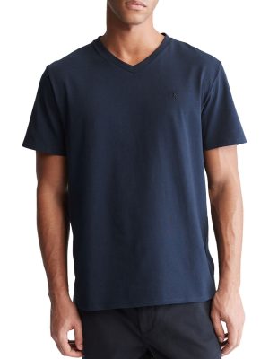 Short Sleeves Smooth Solid V-Neck Tee