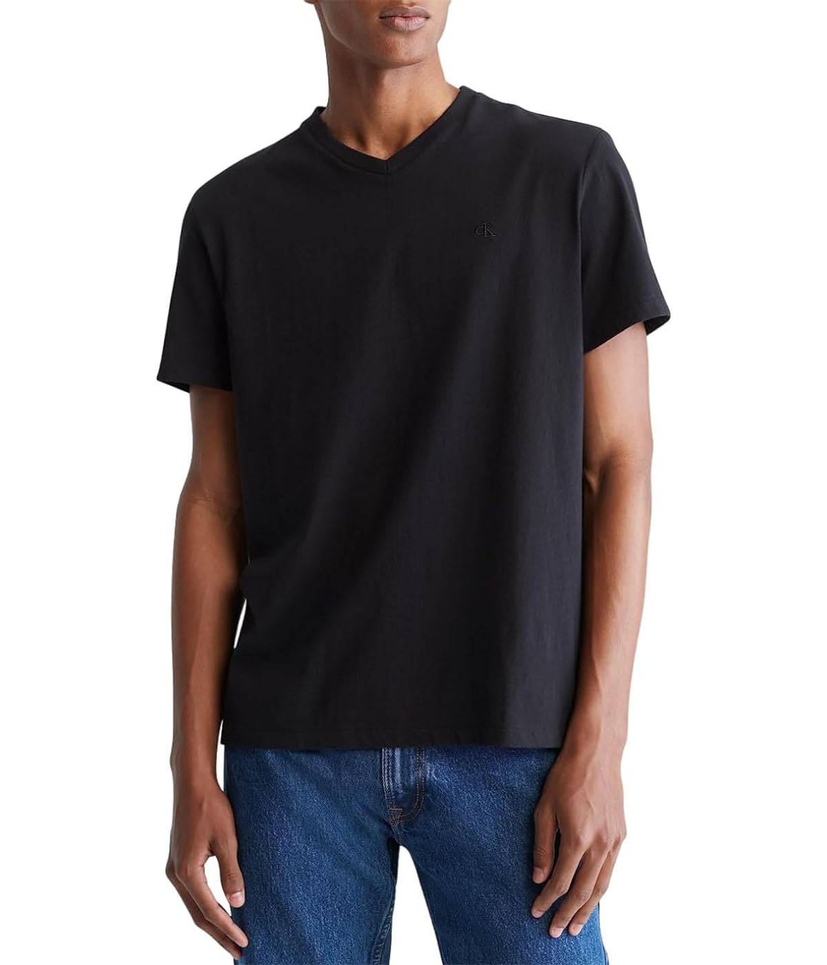 Short Sleeves Smooth Solid V-Neck Tee
