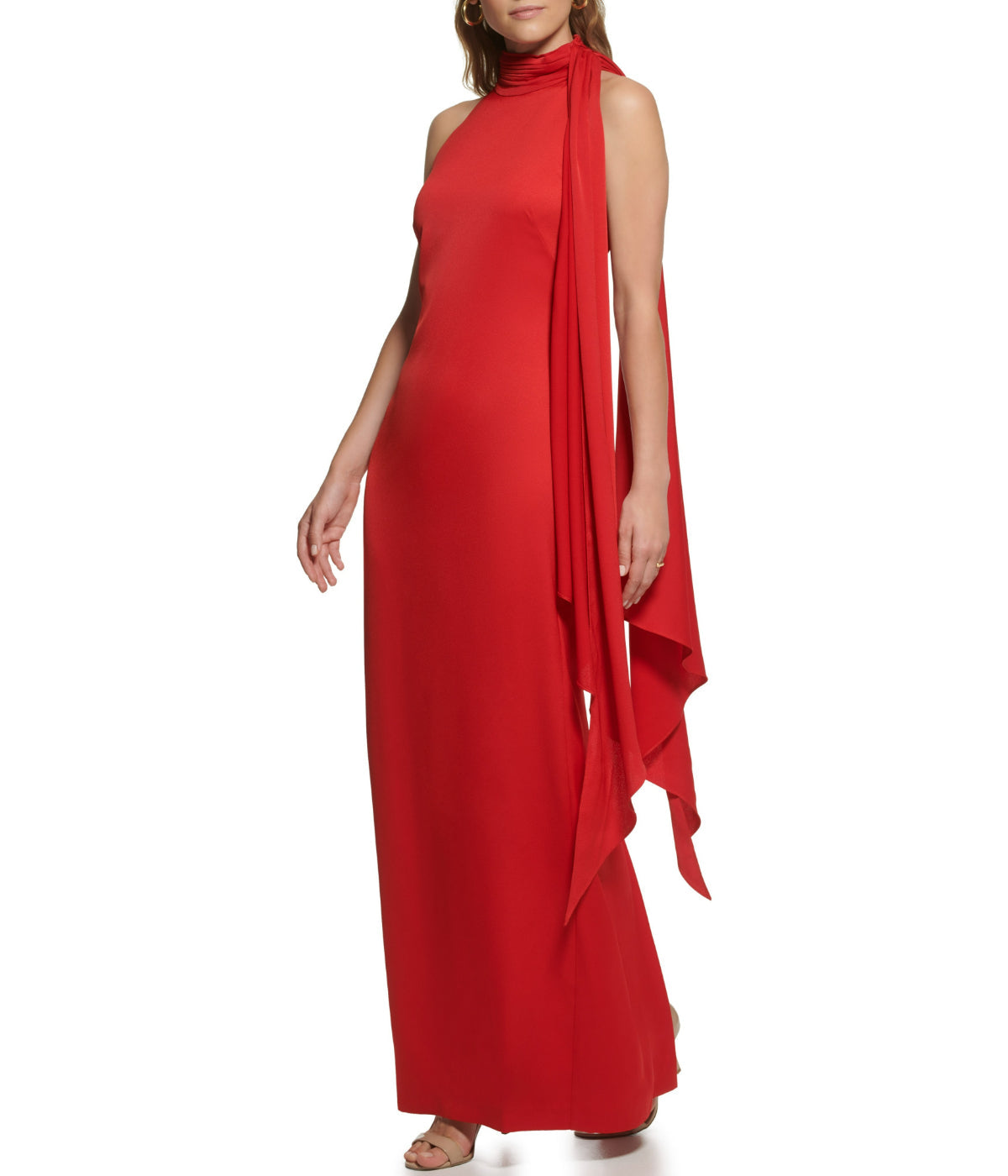 Sleeveless Tie Halter Neck Ruffle Satin Gown - Image 3