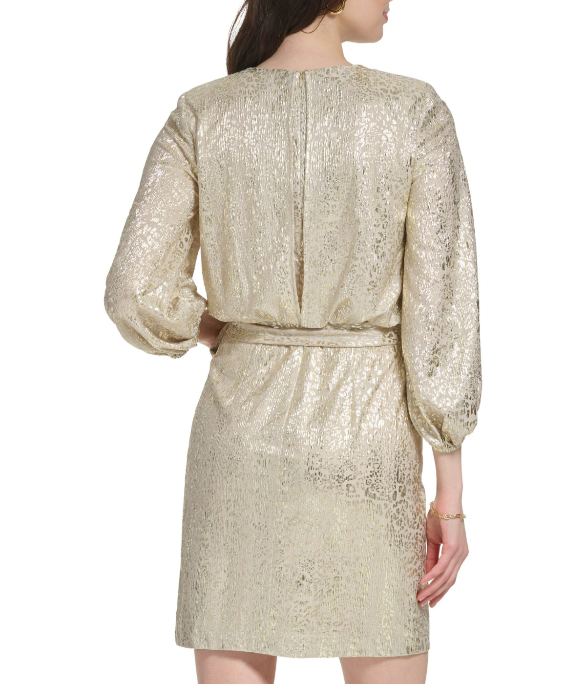 Longsleeve Pleated Neck Blouson Dress Champagne - Image 2