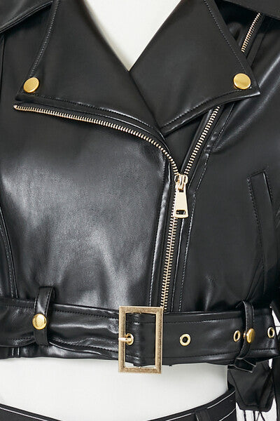 Cropped Faux Leather Moto Jacket - Image 5