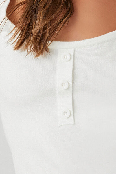 Cropped Sweater-Knit Henley Top - Image 5