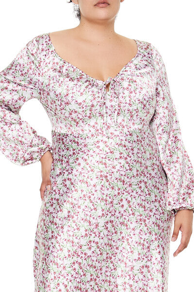 Plus Size Satin Floral Maxi Dress - Image 2
