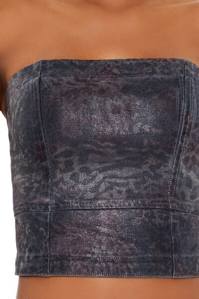 Metallic Leopard Denim Tube Top - Image 3