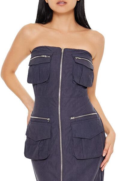 Strapless Zip-Up Cargo Midi Dress - Image 2