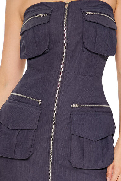 Strapless Zip-Up Cargo Midi Dress - Image 5